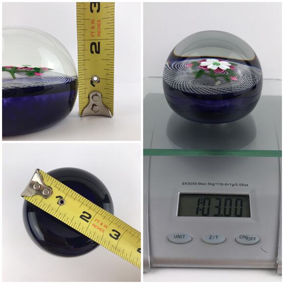 Perthshire 1991E Pink and White Rose Lampwork Flower Latticinio Dome Paperweight - Picture 8 of 13